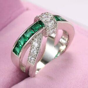 🔥New 💚Green Diamond CZ💎 925 Silver Plated Punk Party Cocktail Ring, GPMB1400